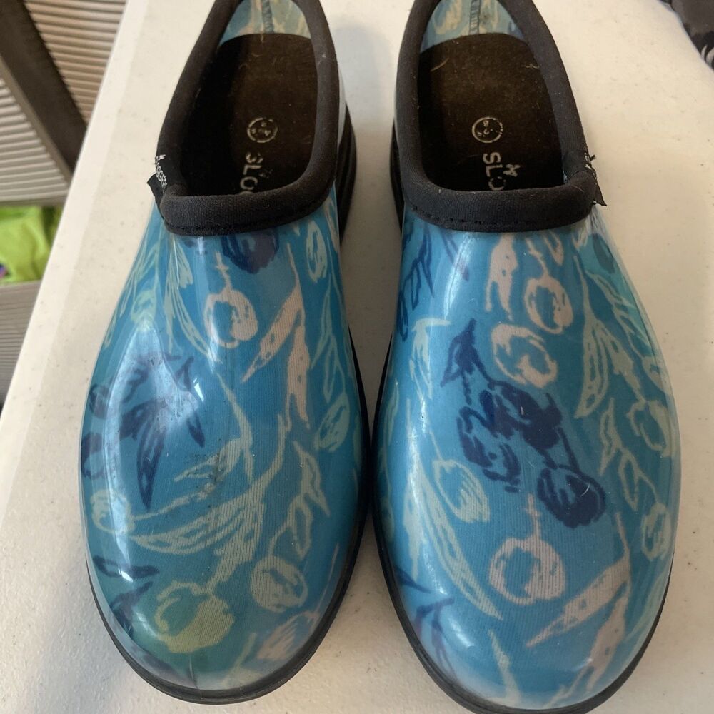 Sloggers Waterproof Blue Floral Garden Shoe w/ Comfort Insole Size 8